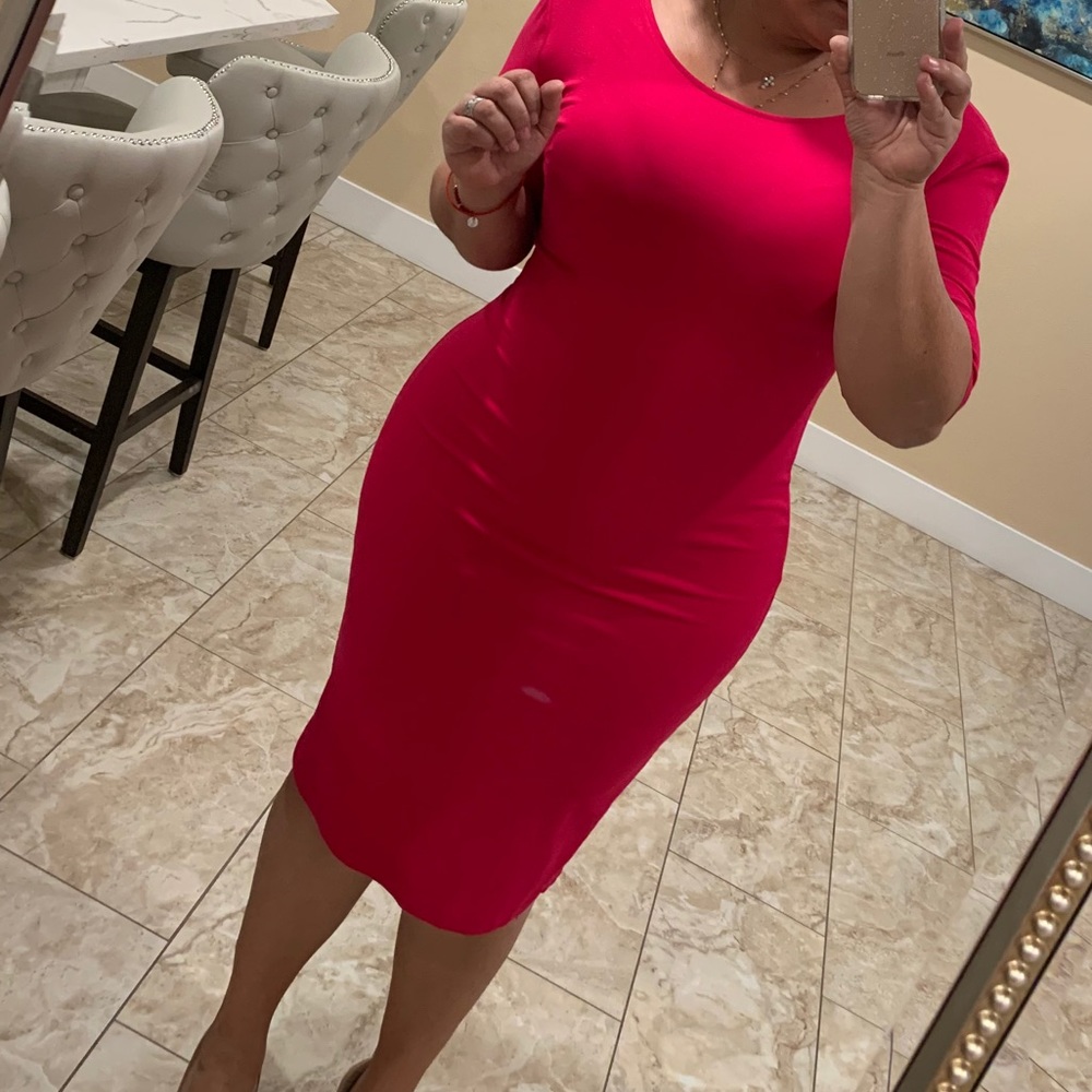 Dark pink dress, Likra material, never warn.